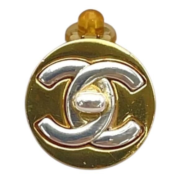 Chanel Vintage Bicolor Turn Lock Coco Earrings Gold Silver W/Box - Picture 5 of 16